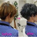 ショートのパーマヘアをブルーブラックなダークカラーで【雅さん】の髪
